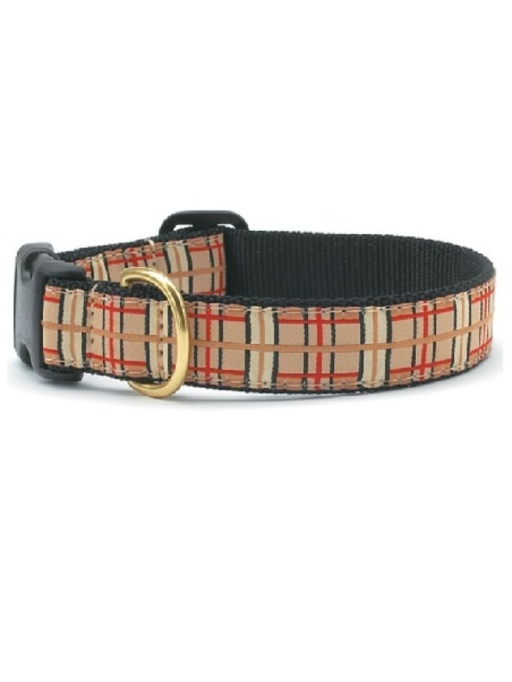 Size Medium Tan Plaid Premium Ribbon Dog Collar by Up Country